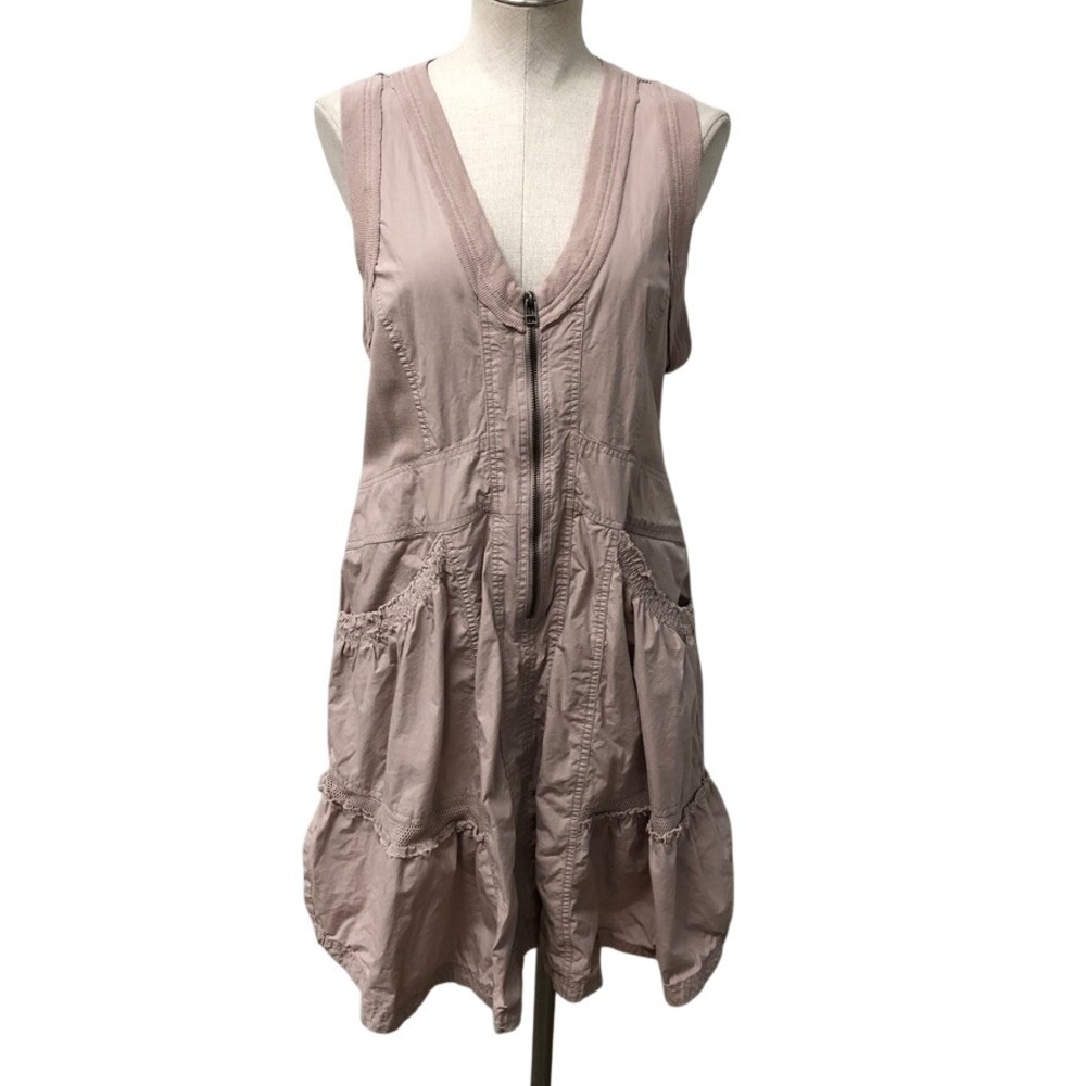 Daily Practice Anthropologie Dress Womens Medium Pink Utility Ruffle Mesh Zip